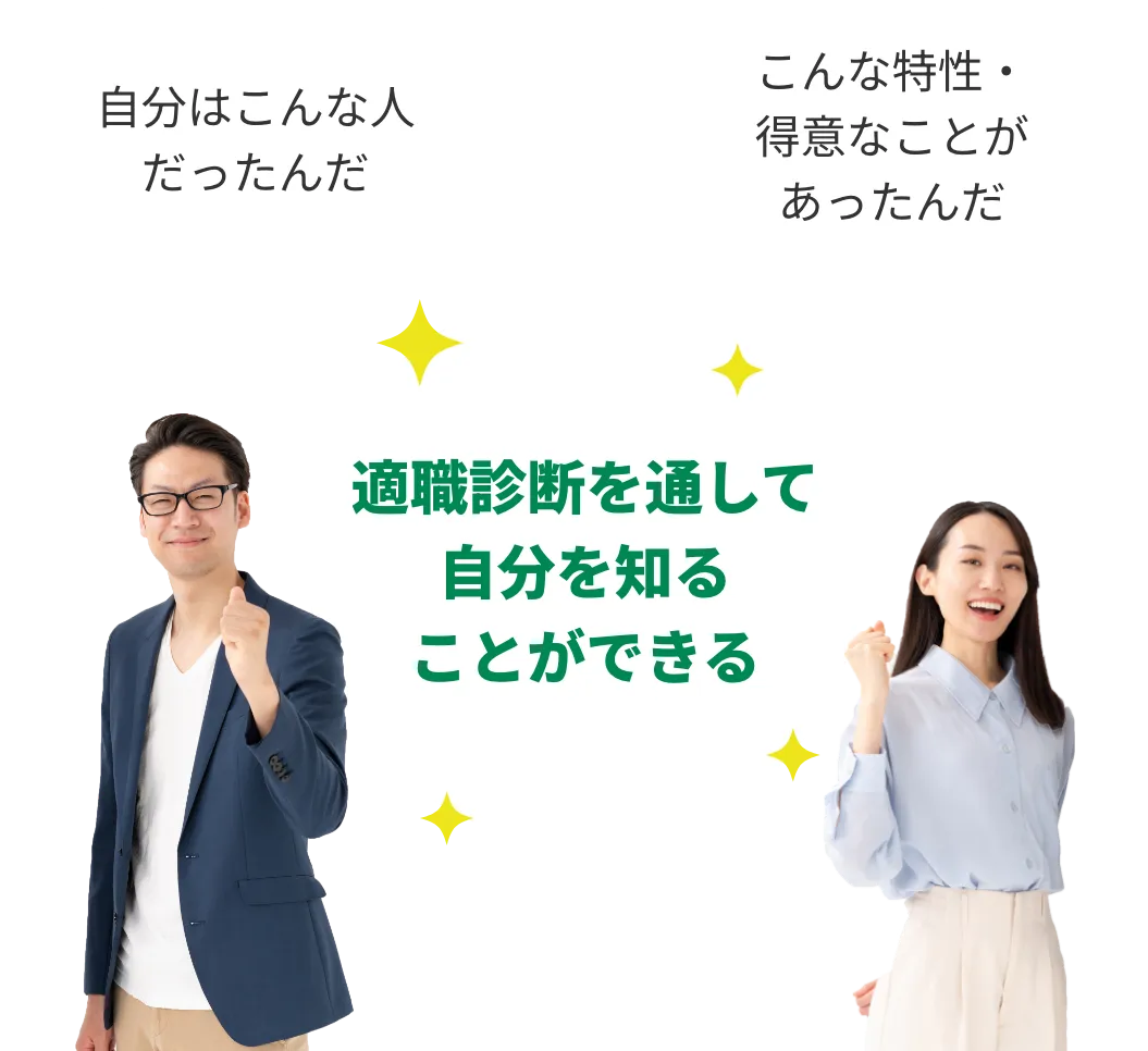 自分はこんな人だったんだ。こんな特性・得意なことがあったんだ。適職診断を通して自分を知ることができる。